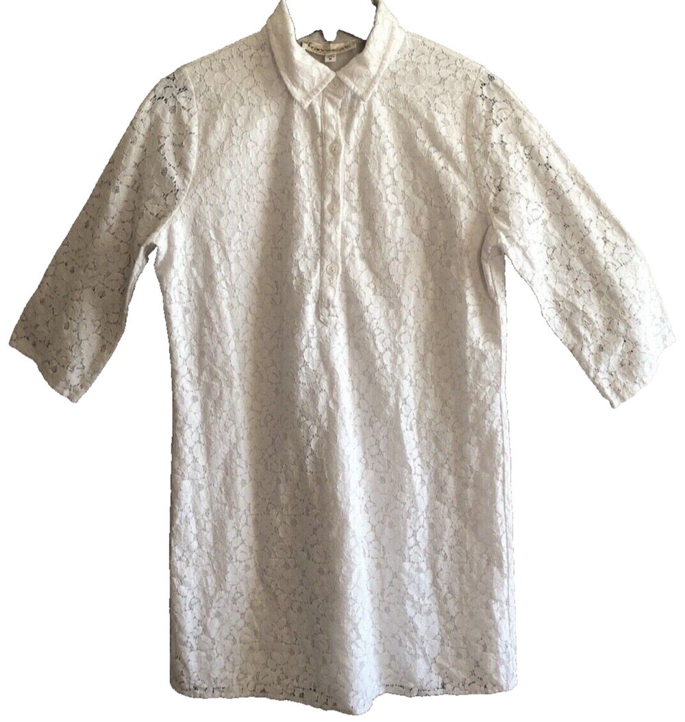 Francesca’s White Lace Crochet Lined Collared Tunic Blouse Size M